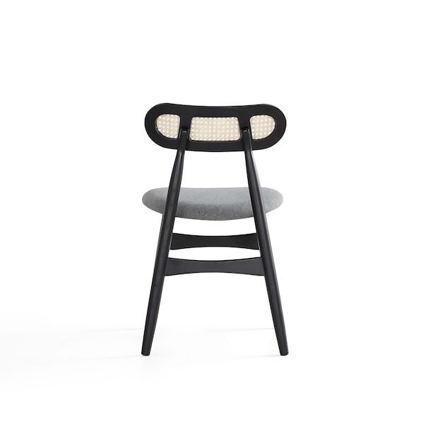 Manhattan Comfort Colbert Dining Chair in Black and Cane with Grey Upholstered Seating, Set of 2 - DCCA02-GY