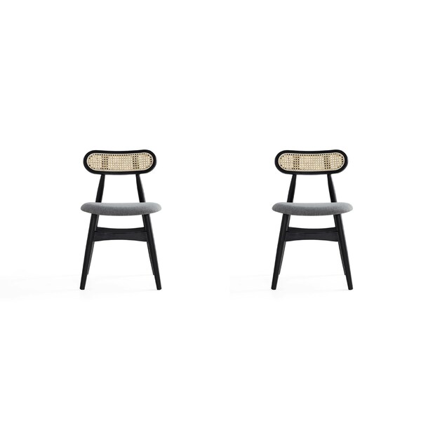 Manhattan Comfort Colbert Dining Chair in Black and Cane with Grey Upholstered Seating, Set of 2 - DCCA02-GY