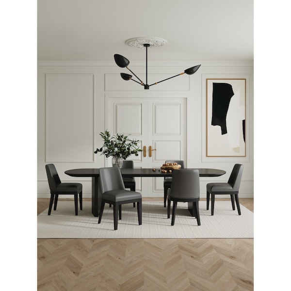Manhattan Comfort Gansevoort Faux Leather Dining Chair in Pebble Grey - Set of 2 - DC051-PE