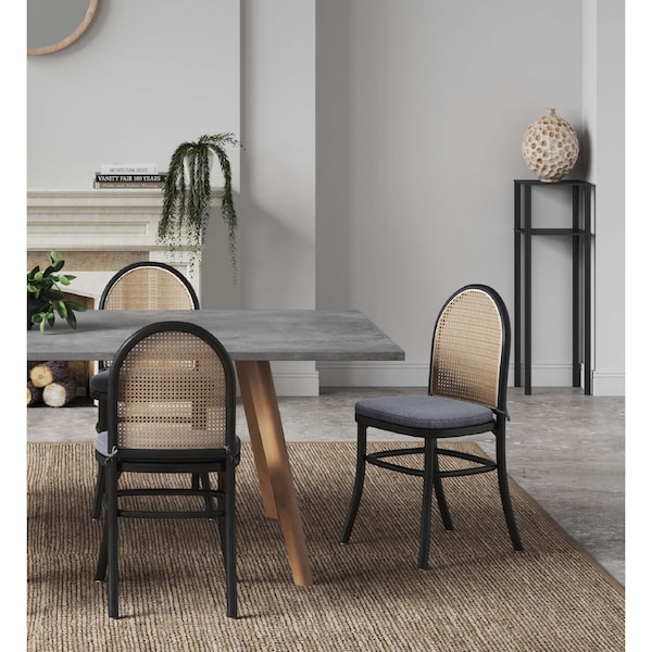 Manhattan Comfort Paragon Dining Chair 1.0 with Grey Cushions in Black and Cane, Set of 2 - DCCA05-GY