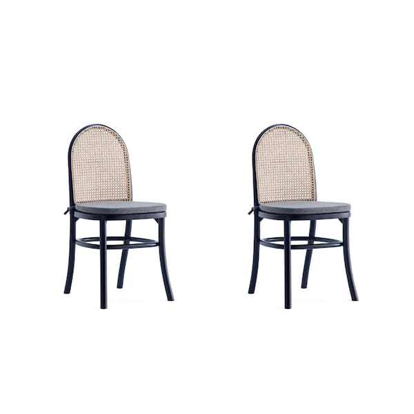 Manhattan Comfort Paragon Dining Chair 1.0 with Grey Cushions in Black and Cane, Set of 2 - DCCA05-GY