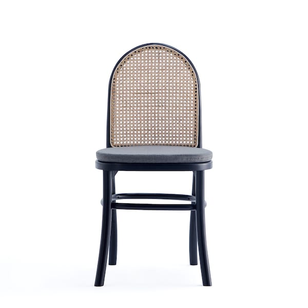 Manhattan Comfort Paragon Dining Chair 1.0 with Grey Cushions in Black and Cane, Set of 2 - DCCA05-GY