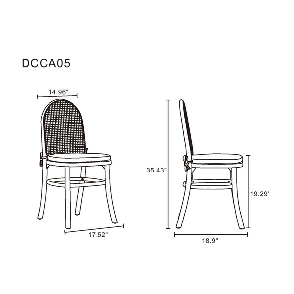 Manhattan Comfort Paragon Dining Chair 1.0 with Grey Cushions in Black and Cane, Set of 2 - DCCA05-GY