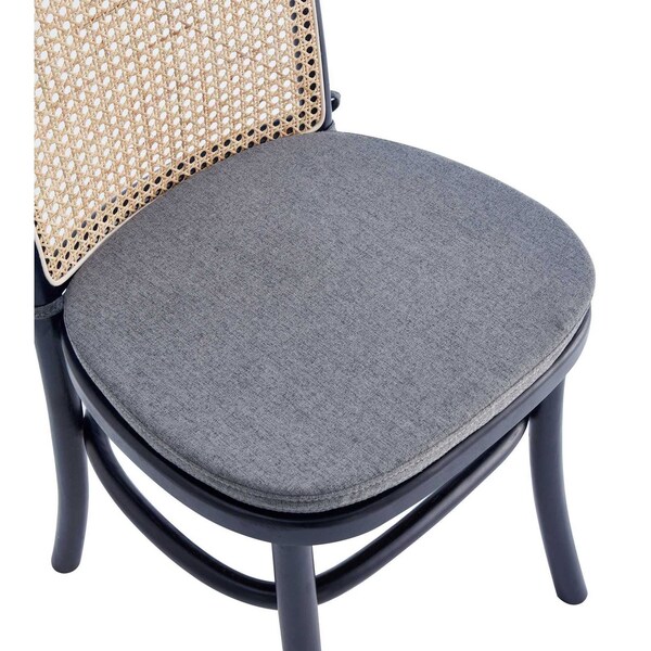 Manhattan Comfort Paragon Dining Chair 1.0 with Grey Cushions in Black and Cane, Set of 2 - DCCA05-GY