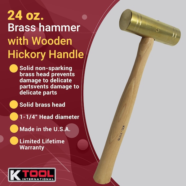 K-Tool International Hickory Series Brass Hammer, 24 oz. - KTI-71715