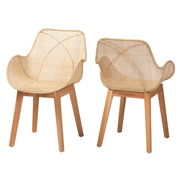 Baxton Studio Ballerina Japandi Natural Brown Finished Mahogany Wood and Rattan 2-Piece Dining Chair Set, PR - 233-2PC-12829-ZORO