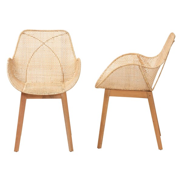 Baxton Studio Ballerina Japandi Natural Brown Finished Mahogany Wood and Rattan 2-Piece Dining Chair Set, PR - 233-2PC-12829-ZORO