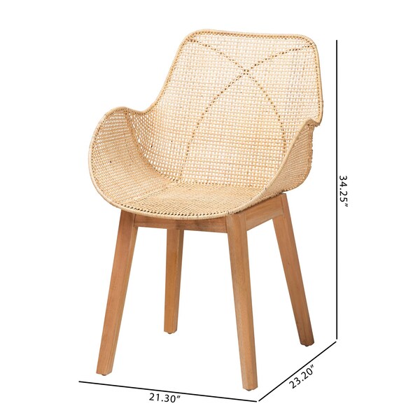 Baxton Studio Ballerina Japandi Natural Brown Finished Mahogany Wood and Rattan 2-Piece Dining Chair Set, PR - 233-2PC-12829-ZORO