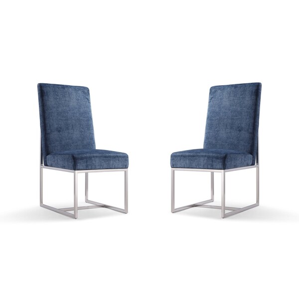 Manhattan Comfort Element Velvet Dining Chair in Blue (Set of 2) - 2-DC030-BL