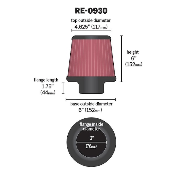 K&N 3Id Flg 6Od-B 4-5/8Od-T 6H Air, Re-0930 - RE-0930