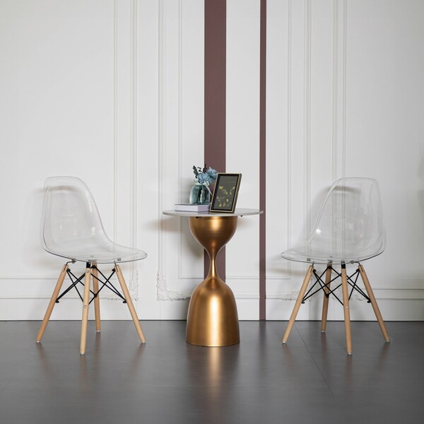 Fabulaxe Dining Chair with Wooden Dowel Eiffel Legs, DSW Transparent Plastic Shell Accent Chair, Clear - QI004627.CL