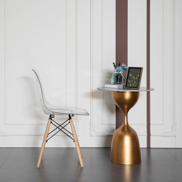 Fabulaxe Dining Chair with Wooden Dowel Eiffel Legs, DSW Transparent Plastic Shell Accent Chair, Clear - QI004627.CL