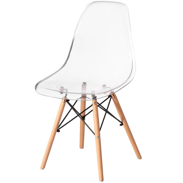 Fabulaxe Dining Chair with Wooden Dowel Eiffel Legs, DSW Transparent Plastic Shell Accent Chair, Clear - QI004627.CL