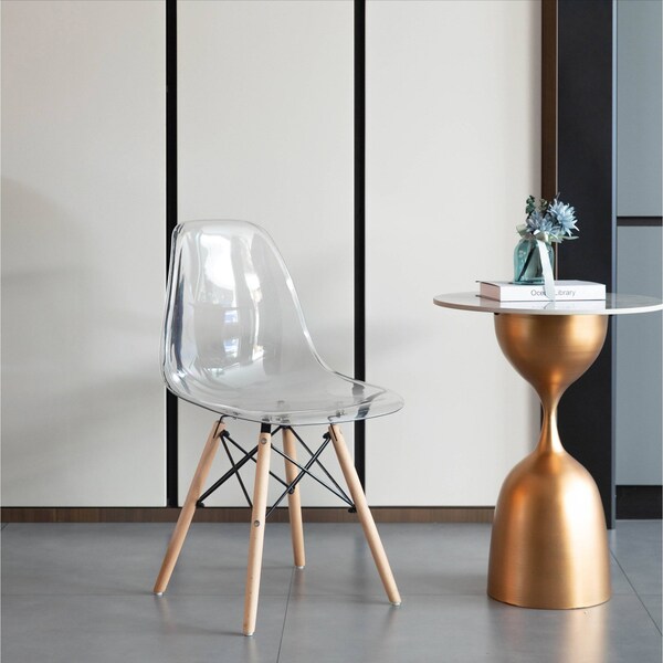 Fabulaxe Dining Chair with Wooden Dowel Eiffel Legs, DSW Transparent Plastic Shell Accent Chair, Clear - QI004627.CL