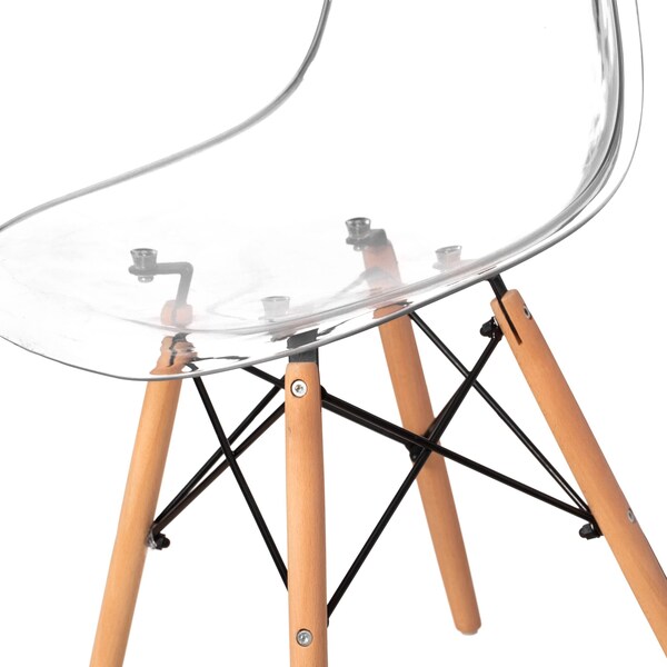 Fabulaxe Dining Chair with Wooden Dowel Eiffel Legs, DSW Transparent Plastic Shell Accent Chair, Clear - QI004627.CL