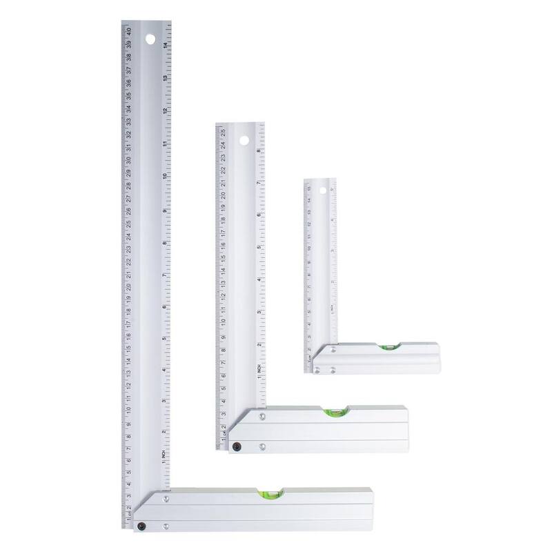 POWERTEC L-Shaped Square Set with Levels 5 in./ 8 in./ 14 in. L Premium Aluminum Standard and Metric (3-Pack) - 80005