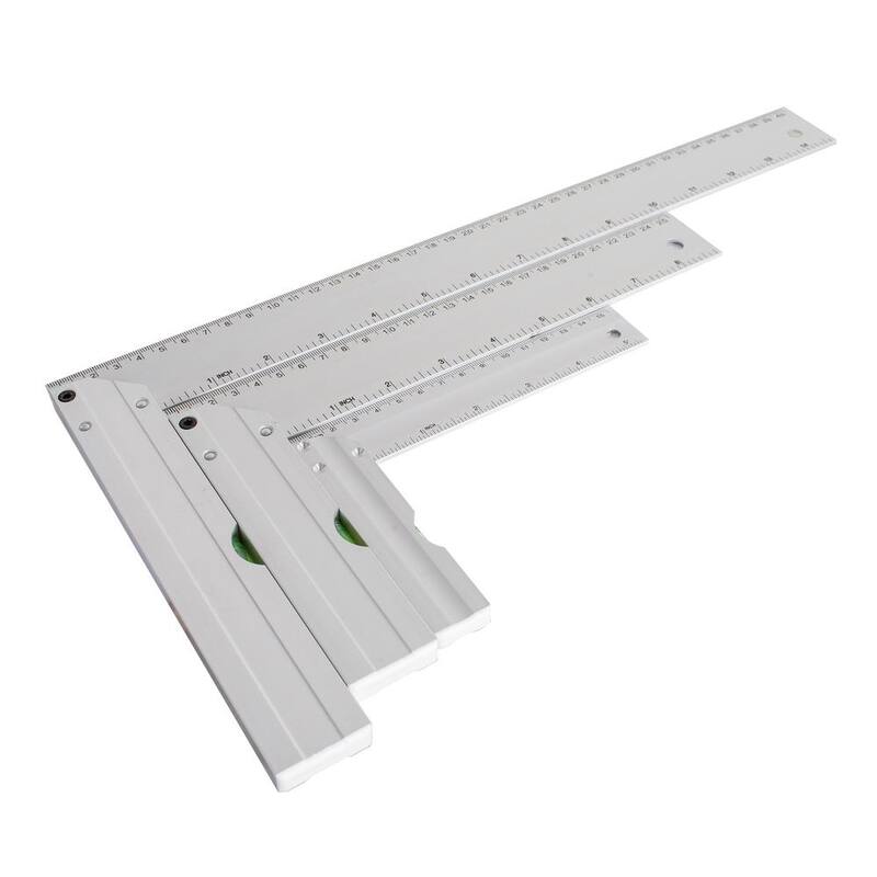 POWERTEC L-Shaped Square Set with Levels 5 in./ 8 in./ 14 in. L Premium Aluminum Standard and Metric (3-Pack) - 80005
