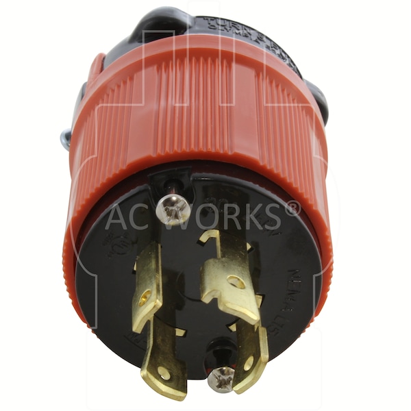 Ac Works NEMA L15-30P 3-Phase 30A 250V 4-Prong Locking Male Plug with UL, C-UL Approval in Orange - ASL1530P