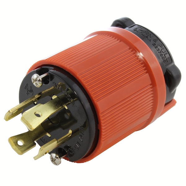 Ac Works NEMA L15-30P 3-Phase 30A 250V 4-Prong Locking Male Plug with UL, C-UL Approval in Orange - ASL1530P