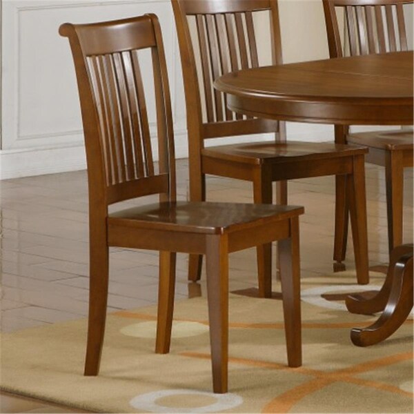 East West Furniture Portland slat back chair with wood seat- Saddle Brown, 2PK - POC-SBR-W