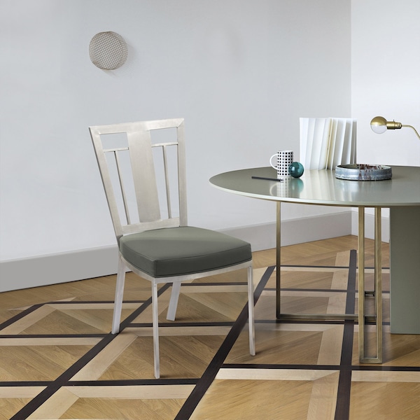 Armen Living Cleo Contemporary Dining Chair In Gray and Stainless Steel - Set of 2 - LCCLCHGRB201