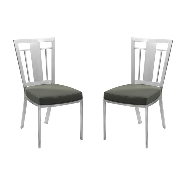 Armen Living Cleo Contemporary Dining Chair In Gray and Stainless Steel - Set of 2 - LCCLCHGRB201
