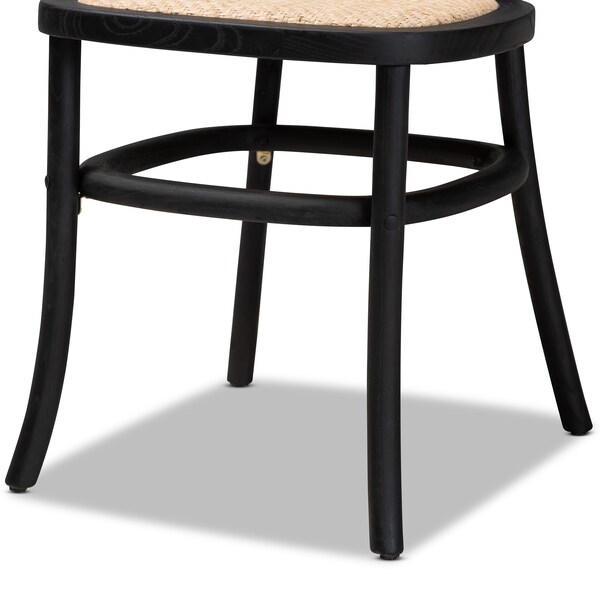 Baxton Studio Garold Mid-Century Brown Woven Rattan and Black Wood 2-Piece Cane Dining Chair Set PR - 195-2PC-12386-ZORO