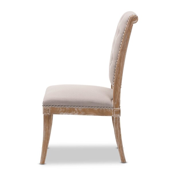 Baxton Studio Charmant Beige Upholstered Weathered Oak Finished Wood Dining Chair - 147-8331