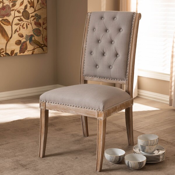 Baxton Studio Charmant Beige Upholstered Weathered Oak Finished Wood Dining Chair - 147-8331