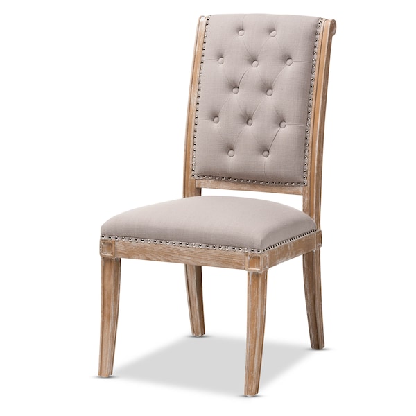 Baxton Studio Charmant Beige Upholstered Weathered Oak Finished Wood Dining Chair - 147-8331