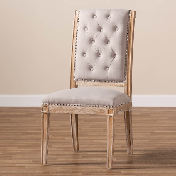 Baxton Studio Charmant Beige Upholstered Weathered Oak Finished Wood Dining Chair - 147-8331