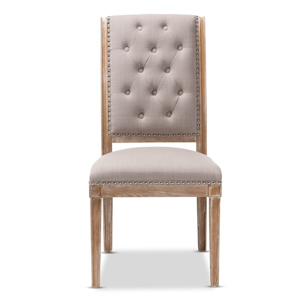 Baxton Studio Charmant Beige Upholstered Weathered Oak Finished Wood Dining Chair - 147-8331