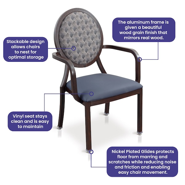 Medacure Rounded Navy Stain-Resistant Dining Room Chair for Seniors & Homecare - MC-DCA250B