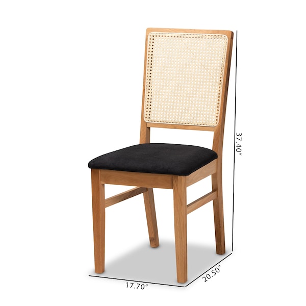 Baxton Studio Idris Mid-Century Black Fabric Upholstered and Oak brown Finished 2-Piece Rattan Dining Chair Set PR - 199-2PC-12163-ZORO