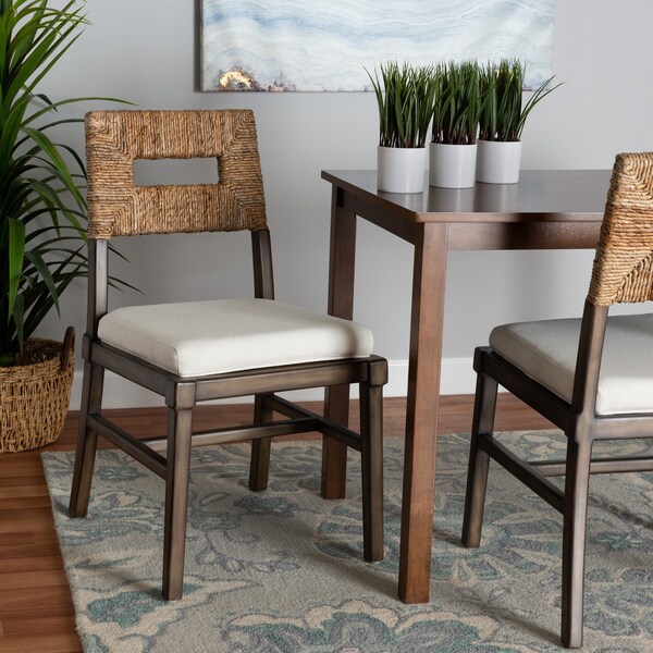 Baxton Studio Porsha Modern Bohemian Dark Brown Finished Mahogany Wood and Natural Rattan Dining Chair - 225-13103-ZORO
