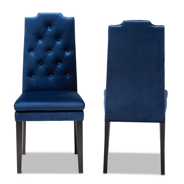 Baxton Studio Dylin Blue Velvet Upholstered Button Tufted Wood Dining Chair, PK2 - 155-9300