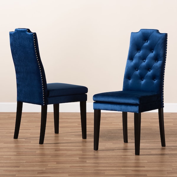 Baxton Studio Dylin Blue Velvet Upholstered Button Tufted Wood Dining Chair, PK2 - 155-9300