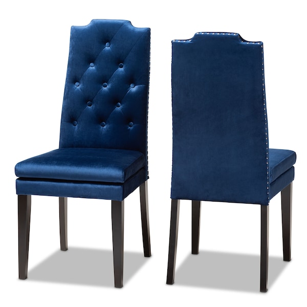 Baxton Studio Dylin Blue Velvet Upholstered Button Tufted Wood Dining Chair, PK2 - 155-9300