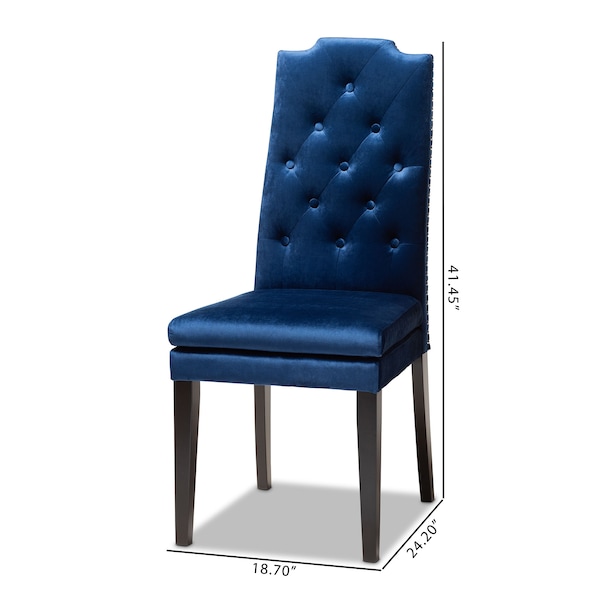 Baxton Studio Dylin Blue Velvet Upholstered Button Tufted Wood Dining Chair, PK2 - 155-9300