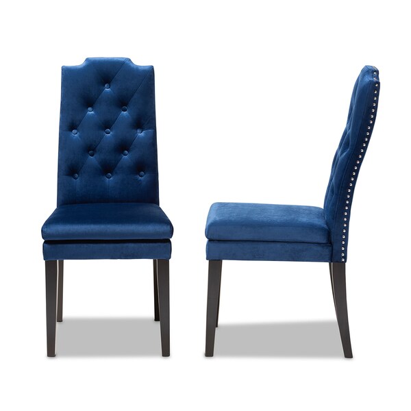 Baxton Studio Dylin Blue Velvet Upholstered Button Tufted Wood Dining Chair, PK2 - 155-9300
