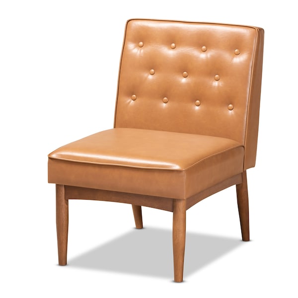 Baxton Studio Riordan Mid-Century Modern Tan Faux Leather and Walnut Brown Finished Wood Dining Chair - 186-11362-ZORO