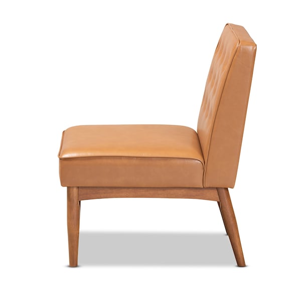 Baxton Studio Riordan Mid-Century Modern Tan Faux Leather and Walnut Brown Finished Wood Dining Chair - 186-11362-ZORO