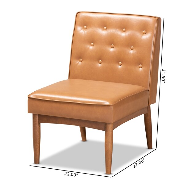Baxton Studio Riordan Mid-Century Modern Tan Faux Leather and Walnut Brown Finished Wood Dining Chair - 186-11362-ZORO
