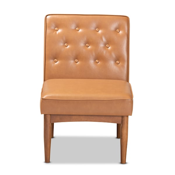 Baxton Studio Riordan Mid-Century Modern Tan Faux Leather and Walnut Brown Finished Wood Dining Chair - 186-11362-ZORO