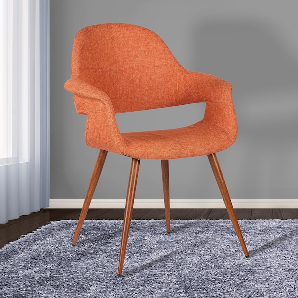 Armen Living Phoebe Mid-Century Dining Chair in Walnut Finish and Orange Fabric - LCPHSIWAOR