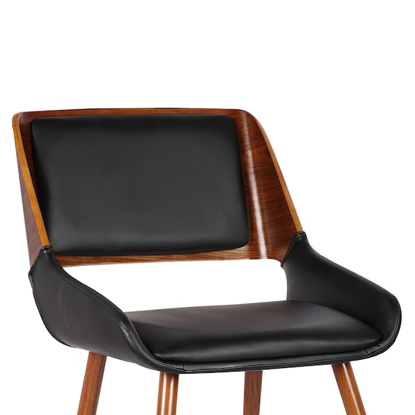 Armen Living Panda Mid-Century Dining Chair in Walnut Finish and Black Faux Leather - LCPNSIWABL