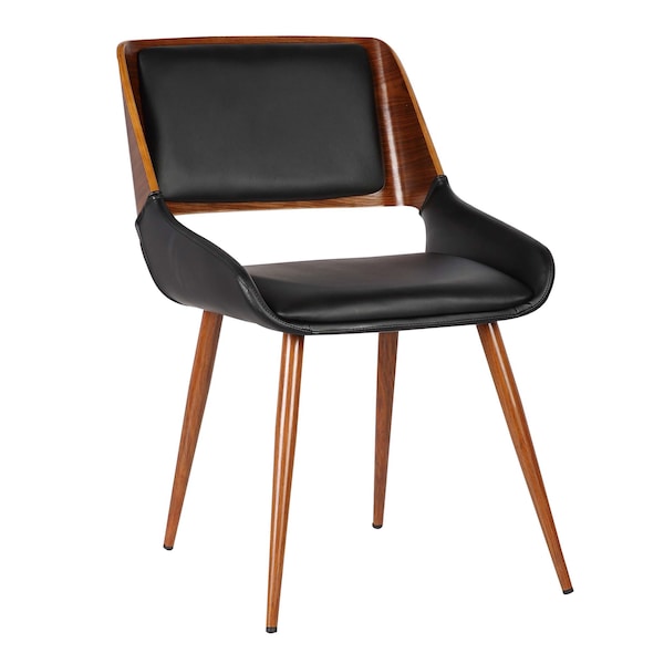Armen Living Panda Mid-Century Dining Chair in Walnut Finish and Black Faux Leather - LCPNSIWABL