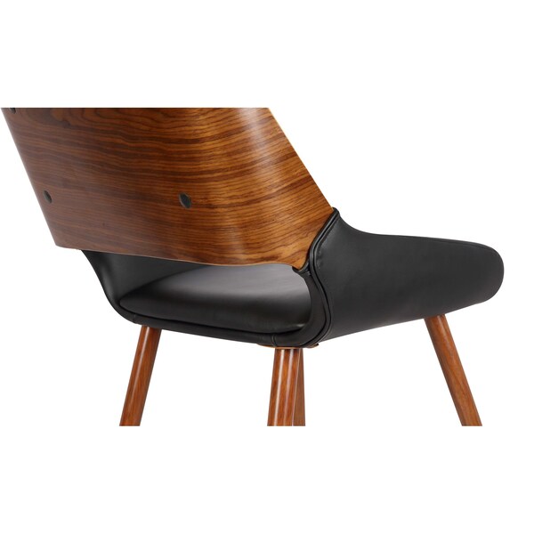 Armen Living Panda Mid-Century Dining Chair in Walnut Finish and Black Faux Leather - LCPNSIWABL