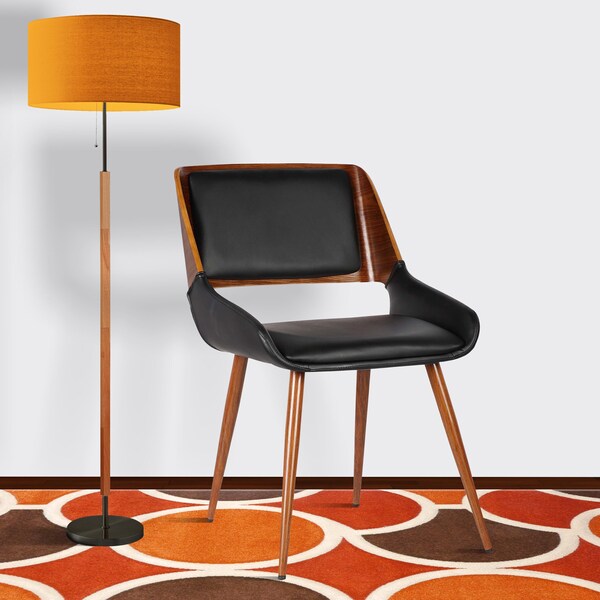 Armen Living Panda Mid-Century Dining Chair in Walnut Finish and Black Faux Leather - LCPNSIWABL
