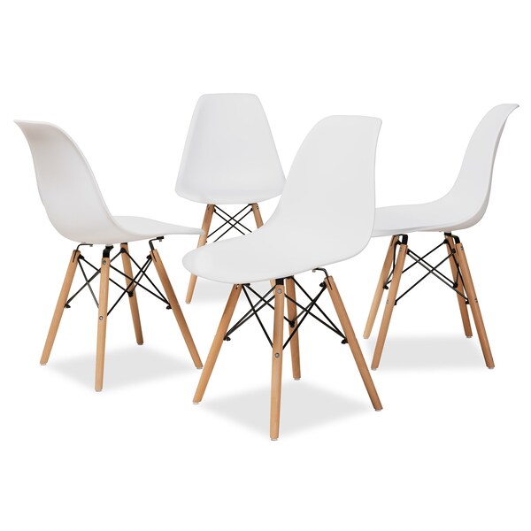 Baxton Studio Jaspen Modern White Plastic and Oak Brown Finished Wood Dining Chair Set (4PC) - 192-4PC-12019-ZORO